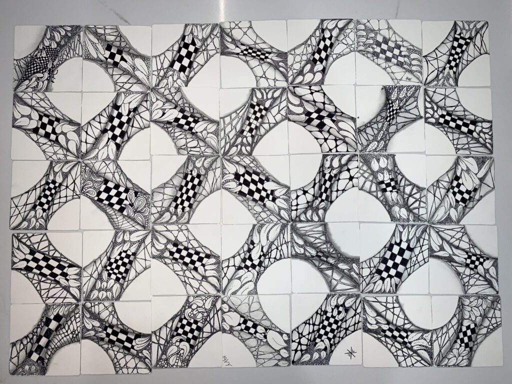 Many Zentangle tiles assembled into one large repeating mosaic
