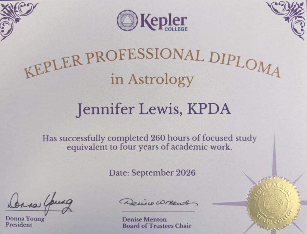 Kepler College Professional Diploma in Astrology awarded to Jennifer Lewis